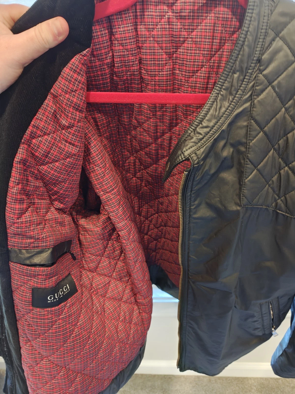 Gucci Men’s Black Quilted Leather Full Zip Jacket Stand Collar Size L/XL image 3