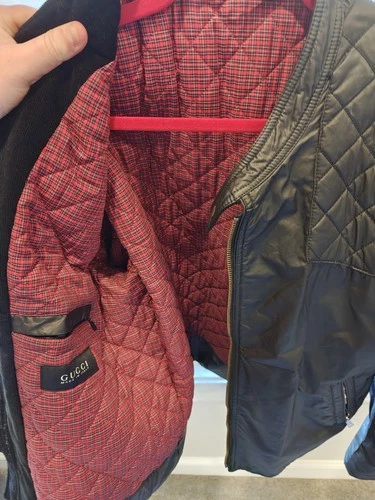Gucci Men’s Black Quilted Leather Full Zip Jacket Stand Collar Size L/XL image 3