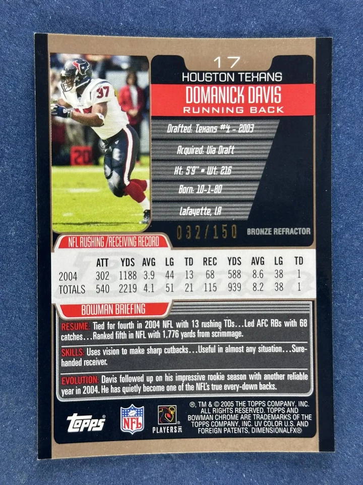 2005 Bowman Chrome Bronze Refractor Domanick Davis Texans /150! - Image 2 of 2