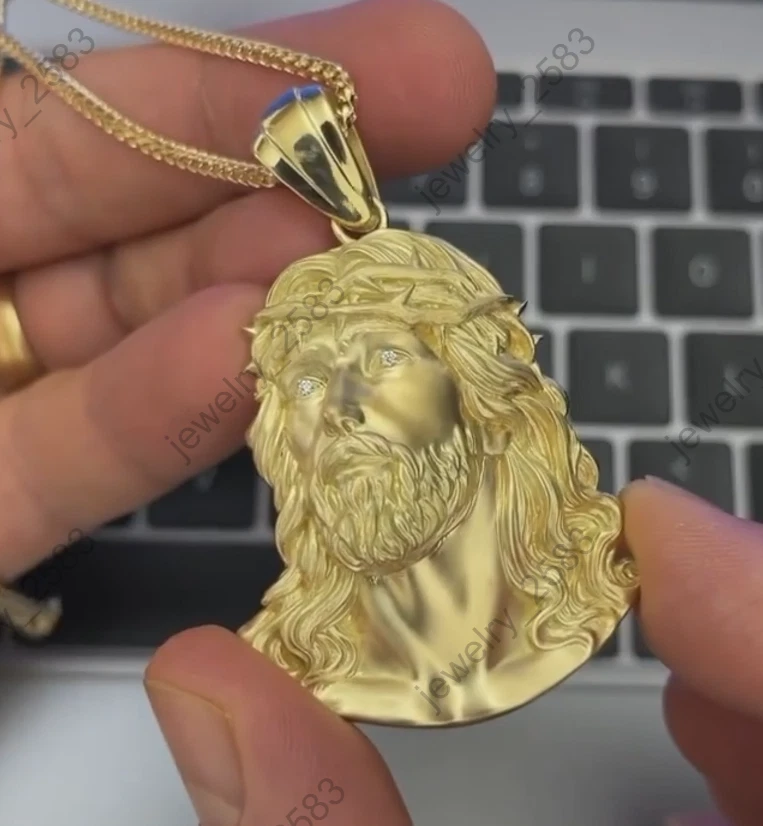 Certified Natural Diamond Christmas Gift Mens Jesus Head Medallion Pendant 925S - Image 4 of 4