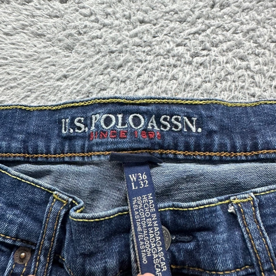 U.S. Polo Assn. Jeans Mens 36x32 Blue Dark Wash Cotton Stretch Slim Straight Fit - Image 3 of 4