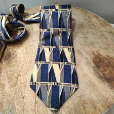 Raphael All Silk Tie Roma Milano Navy Blue Gold Geometric Neck tie Embossed