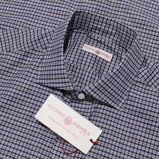 Luciano Barbera NWT Casual Button Down Shirt Size M in Blue/Multi Plaid Cotton