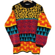 Vintage 90s Kitty Hawk Vivian Wang Multicolor Beaded Oversized Grandpa Sweater M