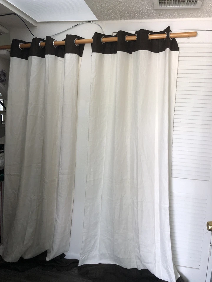 2 WEST ELM GROMMET 100% LINEN CURTAIN PANELS 48x96" WHITE WITH BROWN TOP NWOT - Image 3 of 4
