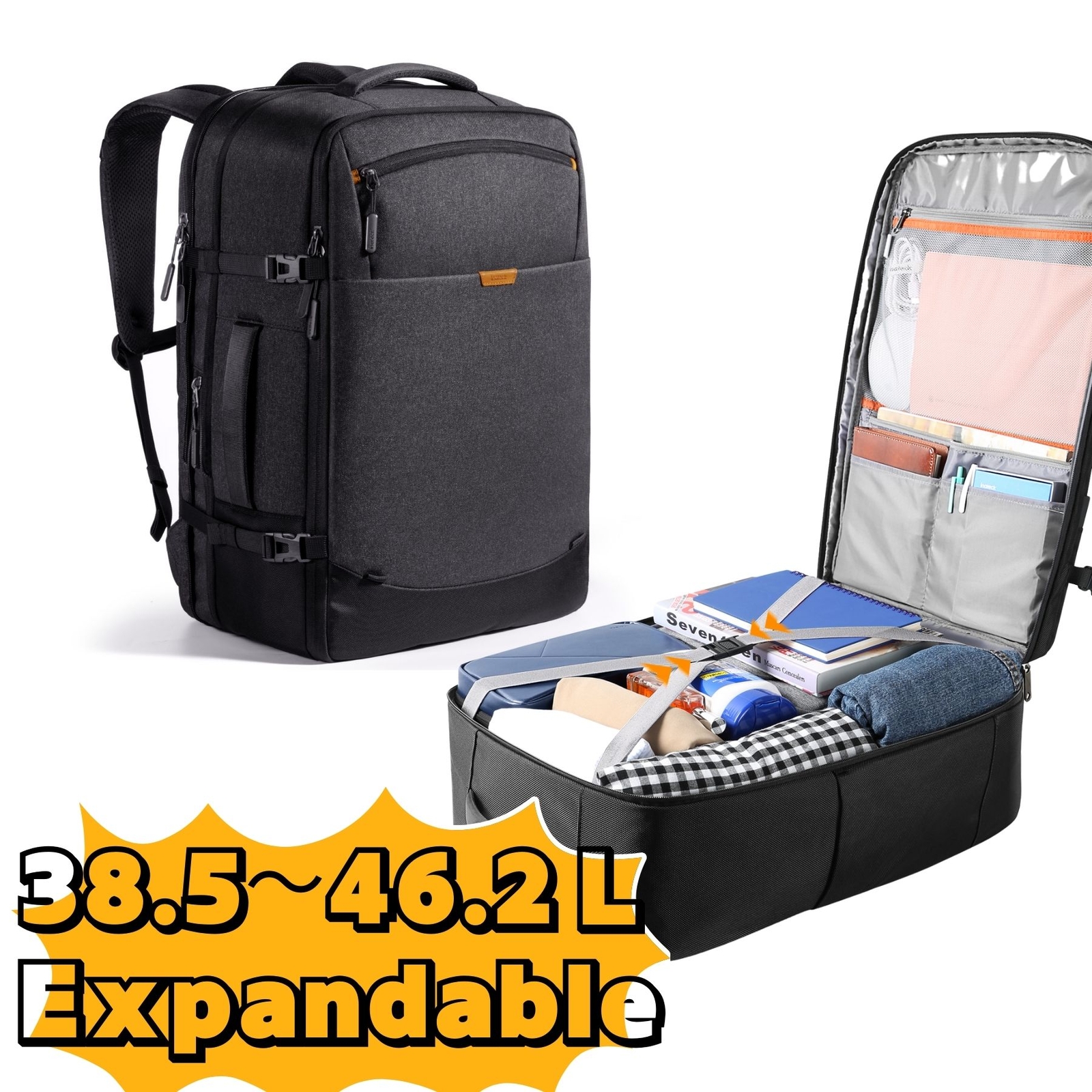 Expandable Splash-Resistant Travel Backpack Carry On for Men and Women  -image