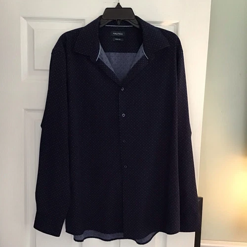 Nautica Shirt Mens Medium XL Blue Button Down Long Sleeve Slim Fit Lightweight