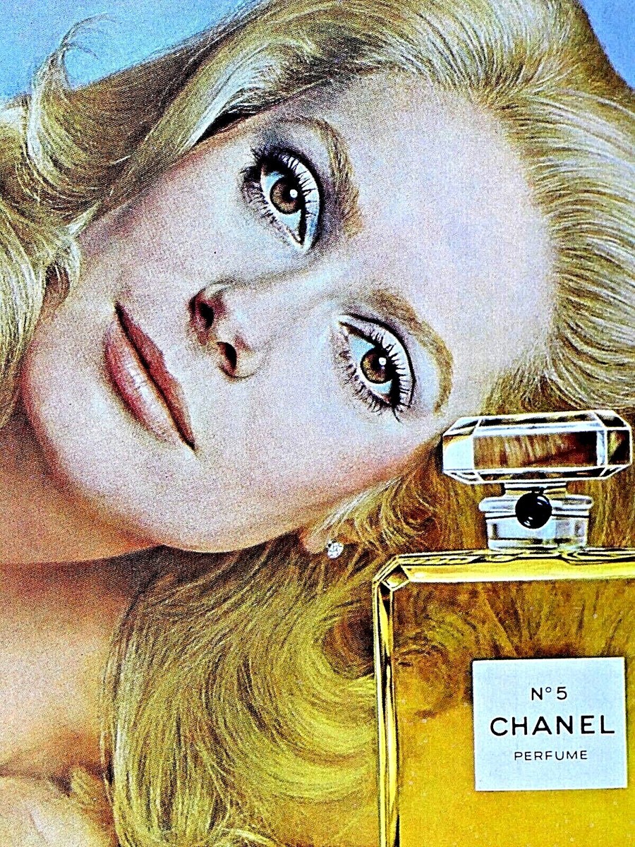 Catherine Deneuve Chanel No 5 Cologne Vintage 1973 Original Print