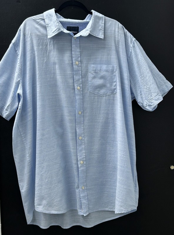 New NORTH 56*4 Mens Size 3XLT Blue Stripe Short Sleeve Button Shirt 100% Cotton