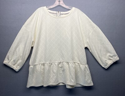 Melloday women cream 3/4 Balloon sleeve comfort formal blouse size XL NWT