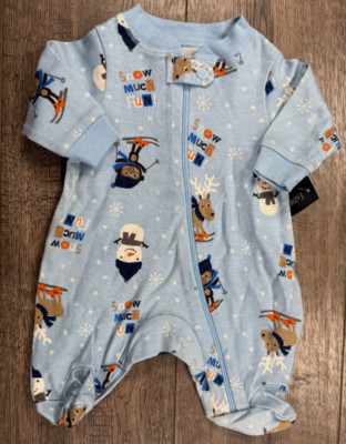 Baby Boy Clothes New Faded Glory Preemie Snow Much Fun Footed Outfit