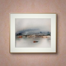 Quadro acquerello originale astratto naturale oro dipinto a mano 24x30 cm