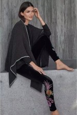 Johnny Was Tiarei Leggings Velvet Floral Embroidery Pants Black Legging Pant NEW