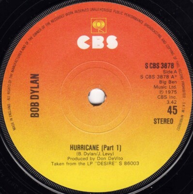 Bob Dylan - Hurricane (Part 1) (7'', Single)