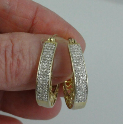 JWBR Sterling Silver Gold Vermeil Sparkly CZ 1'' Oval Hoop Earrings Scroll Heart