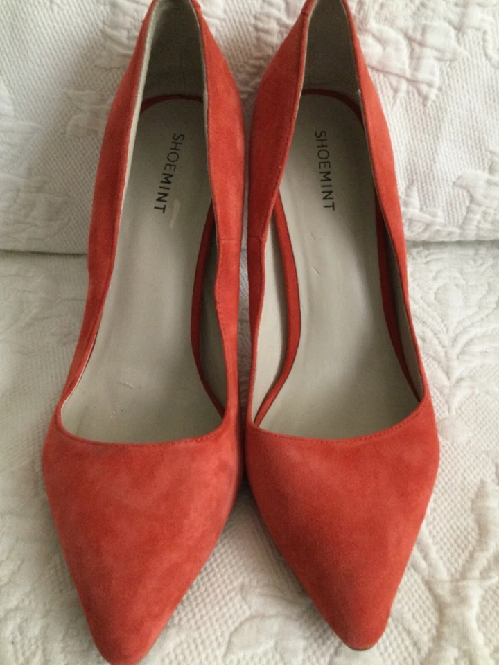 Zapatos de salón SHOEMINT US10M naranja gamuza cuero punta tacón delgado Foto 2 de 4
