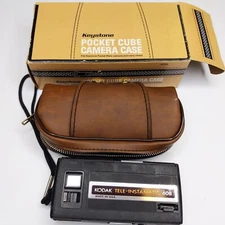 1980s Keystone Pocket Cube Camera Case Leather Belt Kodak Tele Instamatic 608 E3