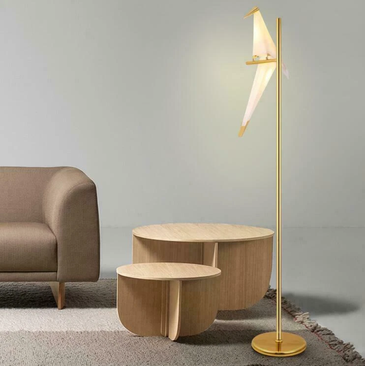71-Inch Modern LED Floor Lamp Bird Floor Light Origami Crane Gold Metal Fixtures - Image 4 of 4