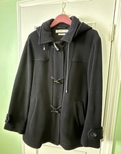 TOMMY HILFIGER WOMEN 1X Y2K NAVY WOOL HOODED PEA COAT ZIPPER IVY GORP GRUNGE VTG