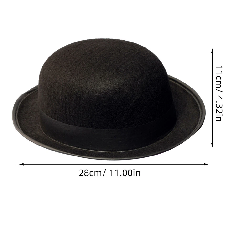 Black Bowler Derby Hat Lined Fedora Party Costume Hat Magician Hat - Image 4 of 4