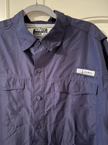 ๐ฃ HABIT Men XL BlueButton Front Fishing Vent Solar Factor UPF40 Pocket Shirt - Picture 2 of 3