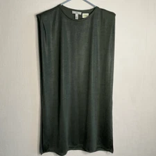 H By Halston Long Line Tunic Women’s L Sleeveless Shoulder Pads Slits Ribbed Top