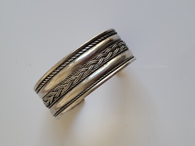 Solid Brass Silver Finish Wide Bangle Cuff - Handcrafted Brass Cuffed Bracelet