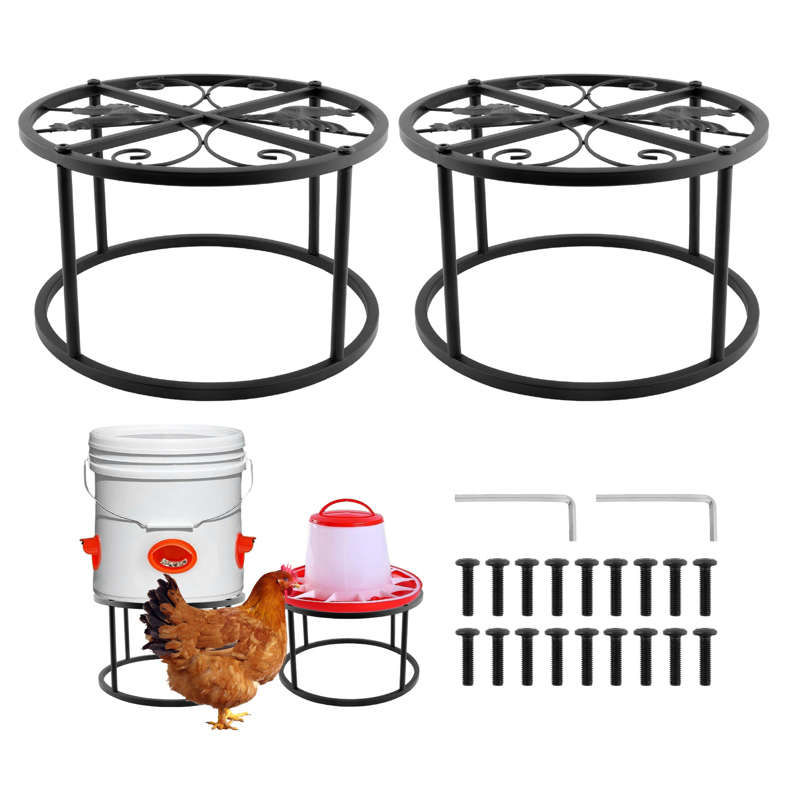 32pcs/2sets Wrought Iron Chicken Feeder Stand Stable Screws With Wrench