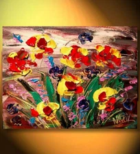 Flowers BY  MARK KAZAV - ORIGINAL OIL PAINTING ABSTRACT MRGER