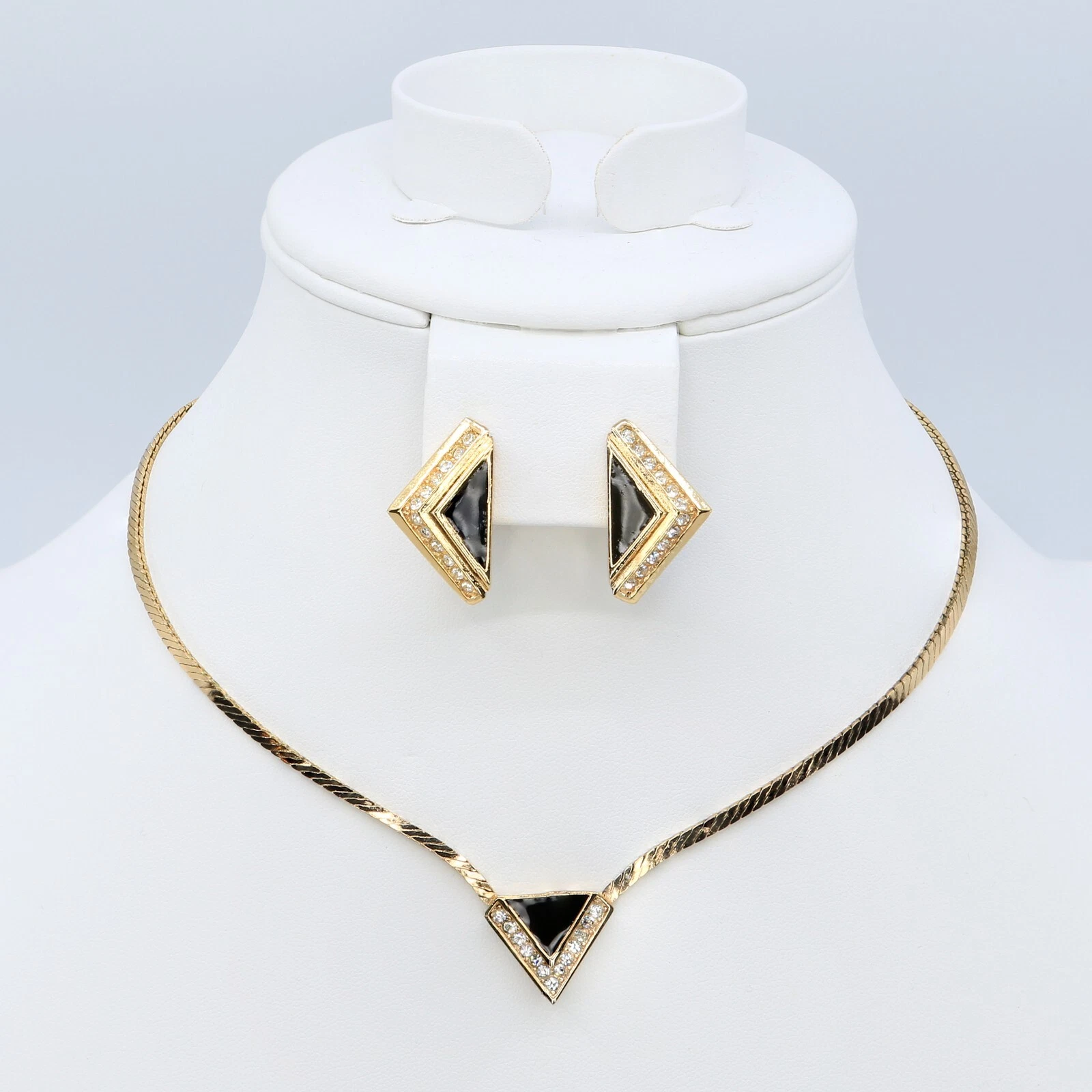 Collana e orecchini post vintage Christian Dior Bijoux placcato oro smalto nero