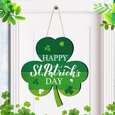 St Patricks Day Front Door Sign Wooden Shamrock Wreath Hanging Welcome Wall Deco