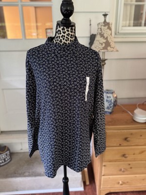 Croft & Barrow Sz 1X Navy Heart print mock neck knit top long sleeve Cotton New