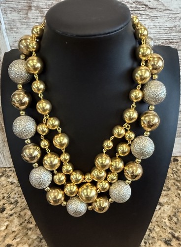 J.Crew Necklace Gold Tone Beaded & Gold/Silver Tone Lot Of 2 Statement Boho