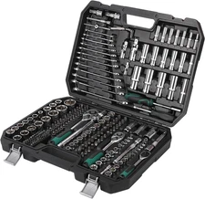 Mechanics Tools Kit and Socket Set 216 Piece, 1/2, 1/4, 3/8 Drive Sizes, Mechani