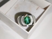 Anello da uomo in argento sterling 925 con zaffiro stella verde anello con di...