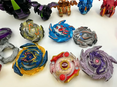 Beyblade Burst and Bakugan Action Figures Lot with Launchers and Parts