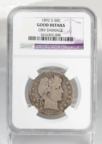 Certified 1892-S Barber Half Dollar NGC Good Details Key Date 50c Silver