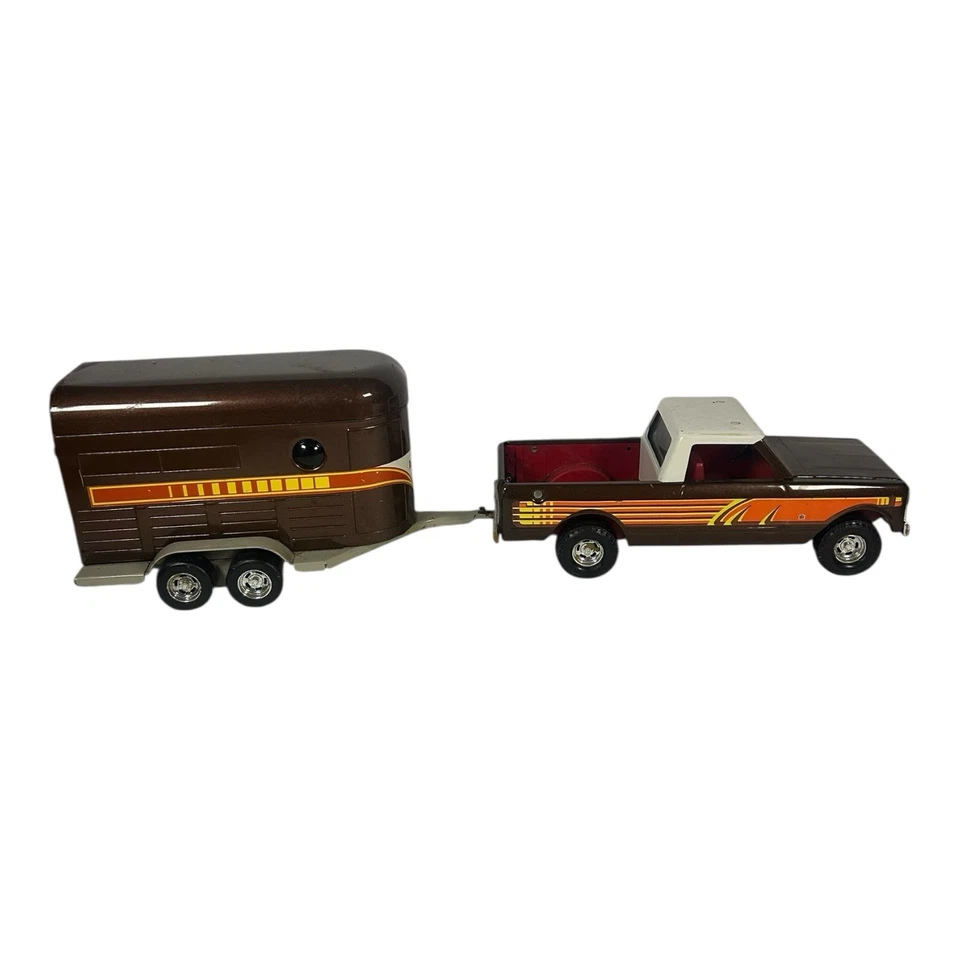 Vintage Ertl Pickup Truck & Horse Trailer Set Brown/Orange 1:16 Diecast Toy  - Image 2 of 4