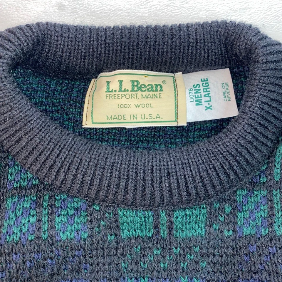 VTG LL Bean Wool Sweater Blackwatch Tartan Plaid Men XL Green Preppy Grandpa USA - Image 3 of 4