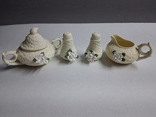 Vintage Dollywood Miniature Ceramic Tea Set, And, Salt  Pepper Shakers