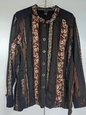 Citron Santa Monica Fall Jacket Mandarin Patchwork Striped Brown floral brocade