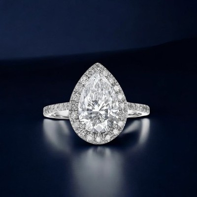 Luxus Diamant Ring 14k Weißgold Lab Grown 2,50 Karat IGI E F VVS2 Birnenschliff