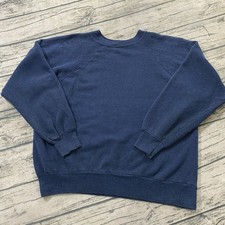 70s 80s Vtg Raglan Sweatshirt Crewneck Retro Knit Fits 21.5x22.5 Blue Granola