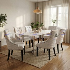 1.6m White Sintered Stone Chrome Dining Table and 6 Light Grey Velvet Chairs Set