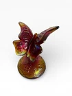 Vintage Fenton Amberina Carnival Glass  butterfly On branch Figurine Ring Holder