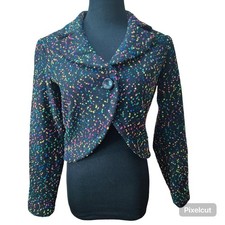 J'Envie Women's Sport Black Blazer Jacket Multicolor Tweed Made in USA Size 6