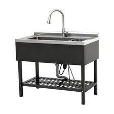 40" Kitchen Utility Sink Station Free Standing Stainless Steel Black Stand New