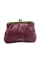 Buxton Womens Leather Pleated Front Frame Clasp Coin Purse Solid Red Small