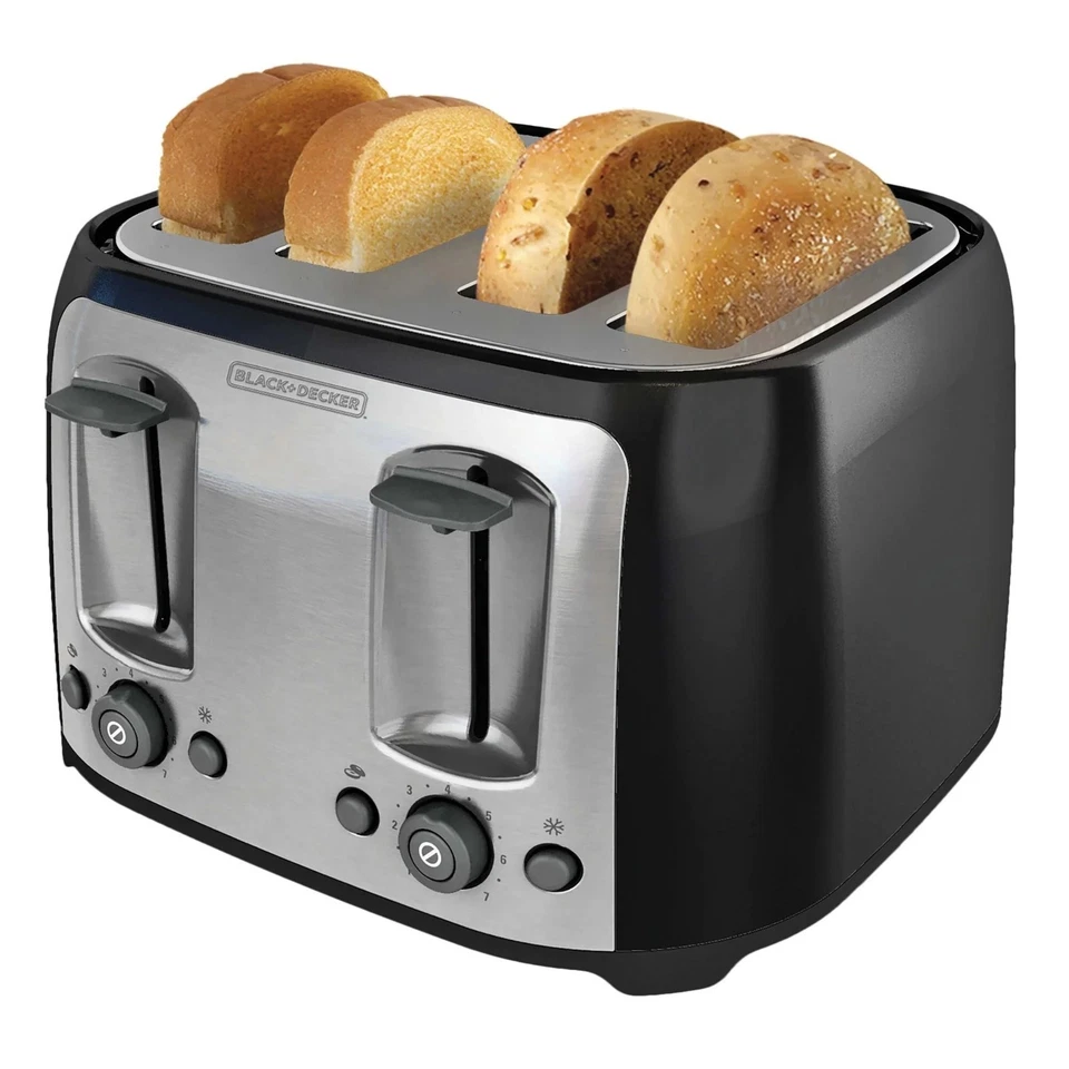 Black & Decker 4 Slice Toaster Extra-Wide Slots Black/Silver - Image 2 of 3