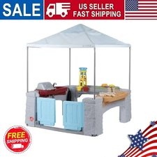 Around Play Pavilion Gray Kids Plastic Playhouse for Outdoor Fun Ages 2 Years Pl